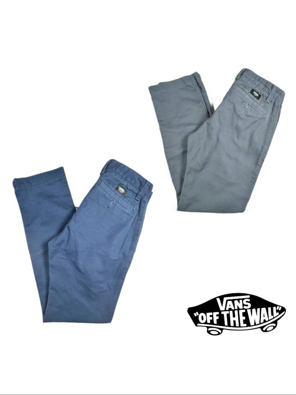 2 Pairs Vans Boys Chinos Blue/Steel Grey Size 27